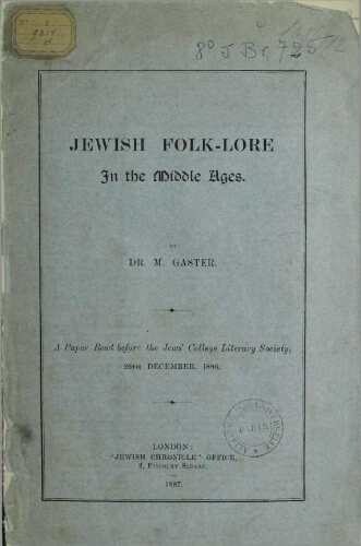 Jewish folk-lore in the Middle Ages